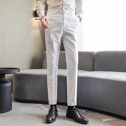 WHITE Color Men’s Formal Office Trousers Casual Stretch Suit Pants