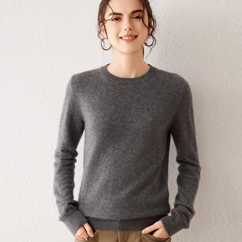 Women’s Cashmere Knit Sweater Crew Neck Long Sleeve