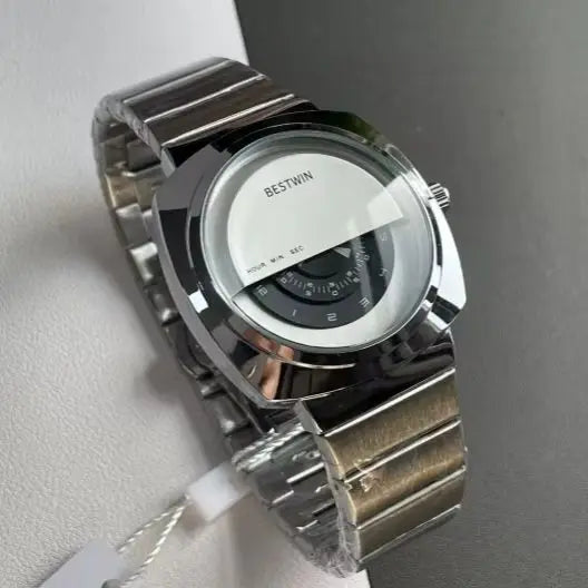 Men's Punk Quartz Watch Half-Open Dial Stainless Steel