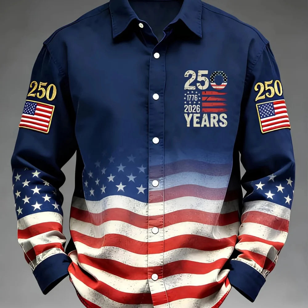 Men’s 250th Anniversary USA Long Sleeve Flag Shirt