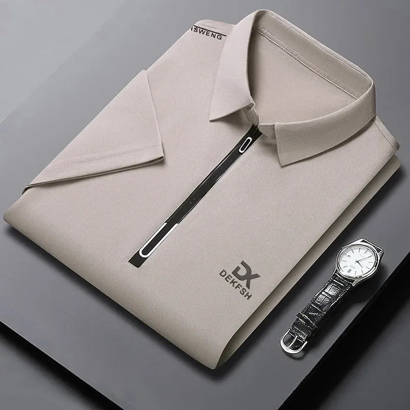 Men's Casual Zipper Polo Shirt – Lightweight Summer Top