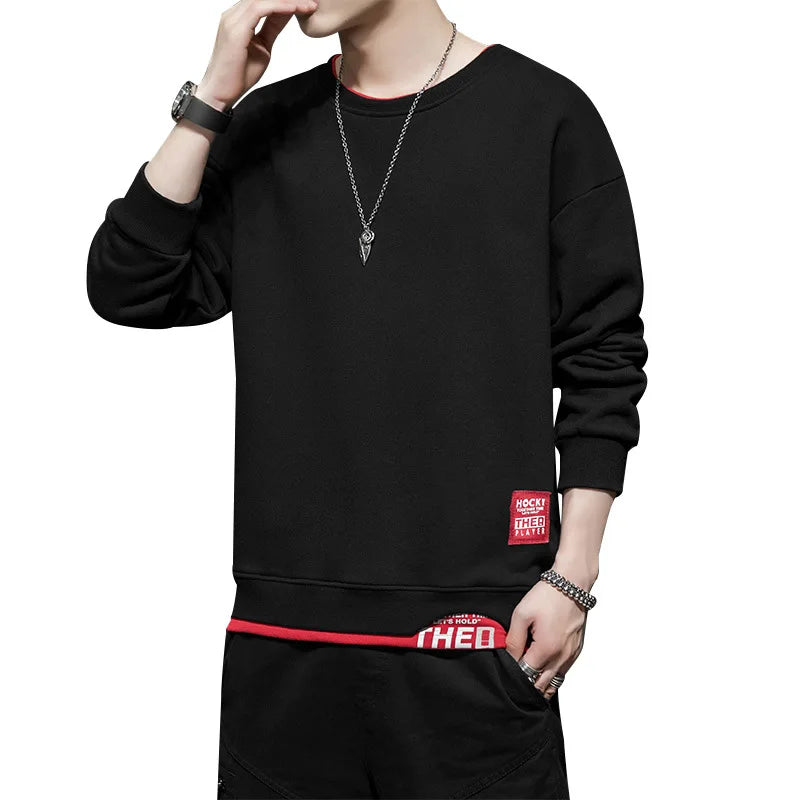 Men’s Patchwork Sweatshirt – Casual Long Sleeve Top
