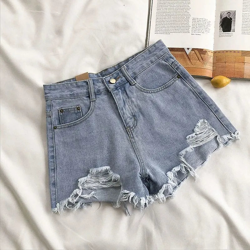 Women’s High Waist Denim Shorts – Casual Loose Fit