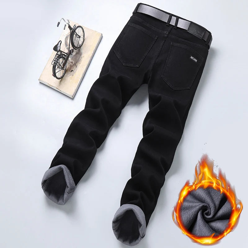 Men's Fleece-Lined Stretch Jeans – Warm Straight Fit