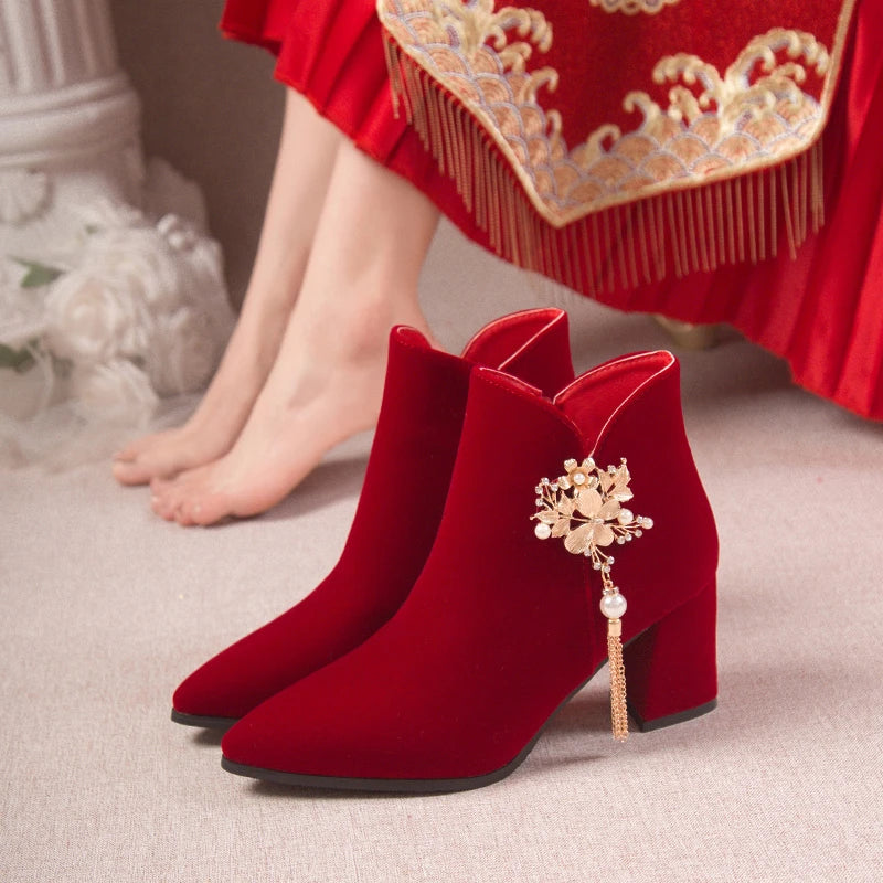 Women’s Canvas Ankle Boots With Ribbon Detail And Zip
