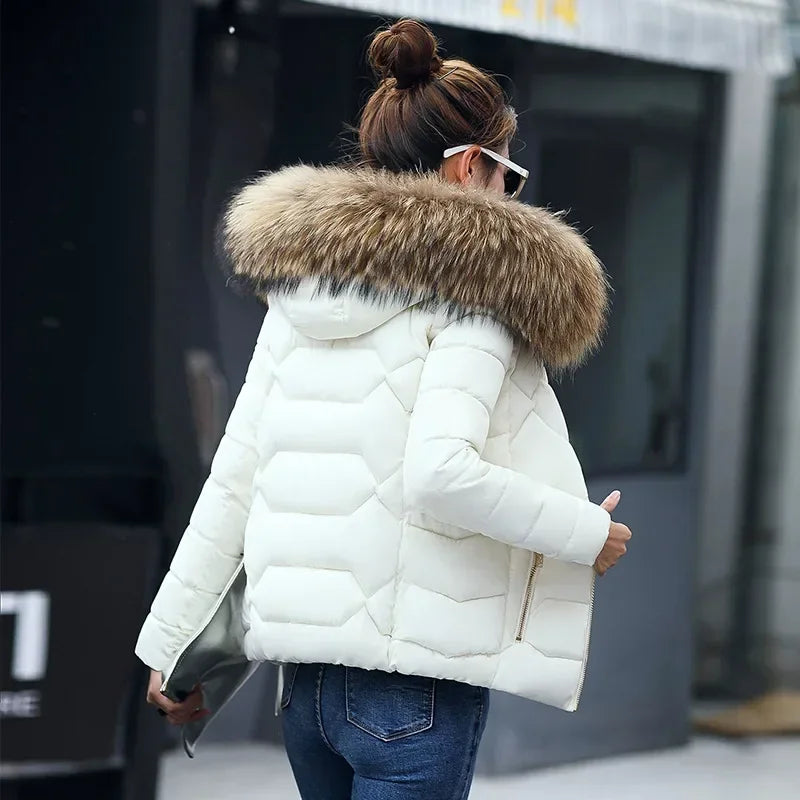 White yellow hair Color Women’s Hooded Winter Parka Jacket With Cotton Filling