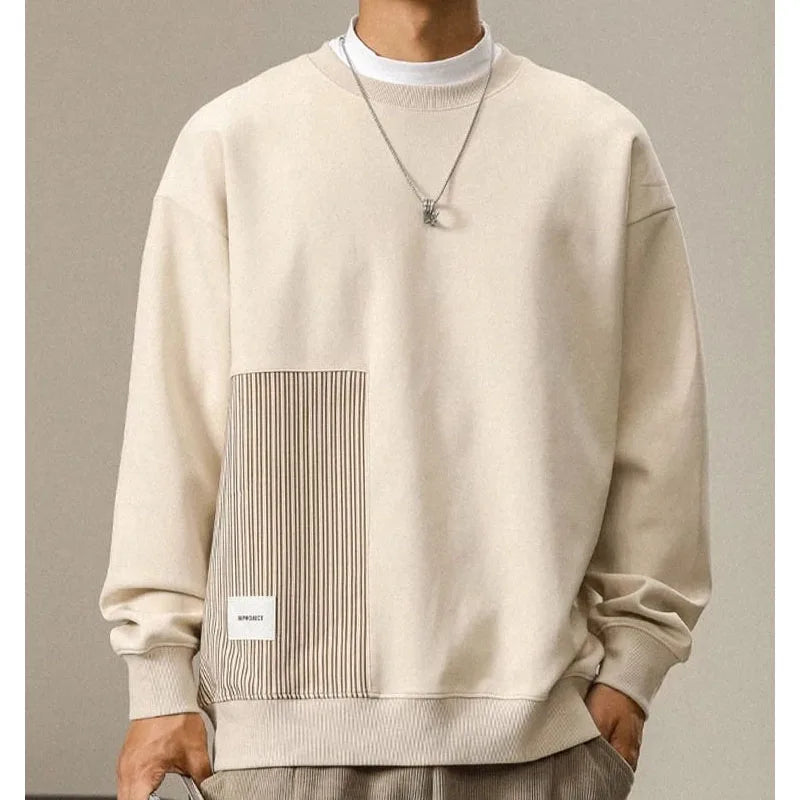 Unisex Patchwork Knit Sweatshirt – Casual Loose Fit