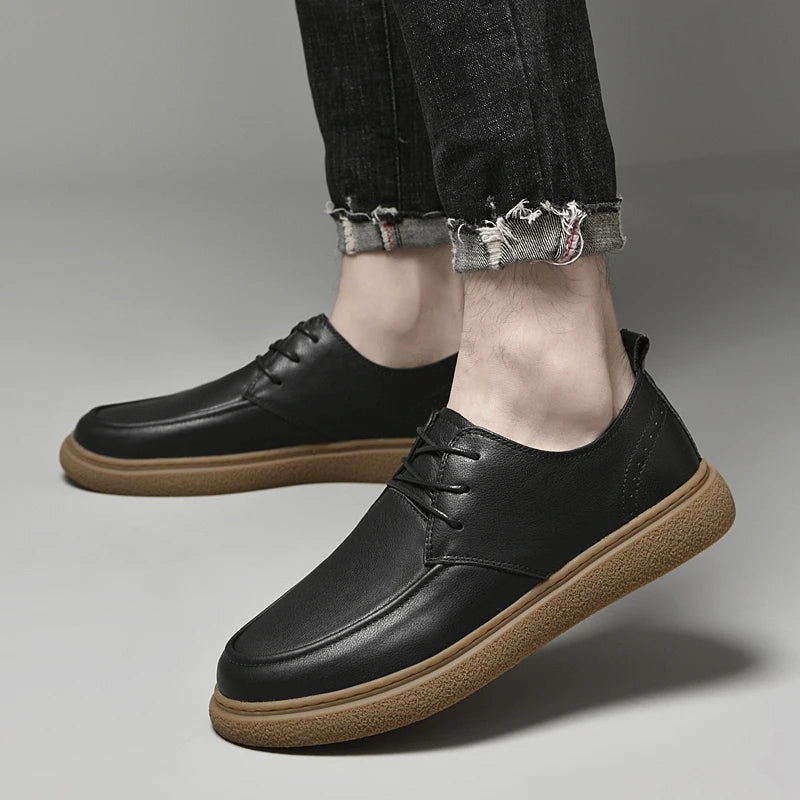 Men's Genuine Leather Casual Shoes With Soft Rubber Sole