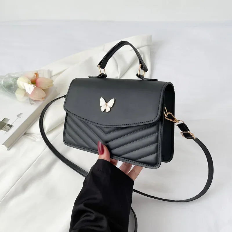 black Color Women's PU Leather Crossbody Bag Small Square Tote