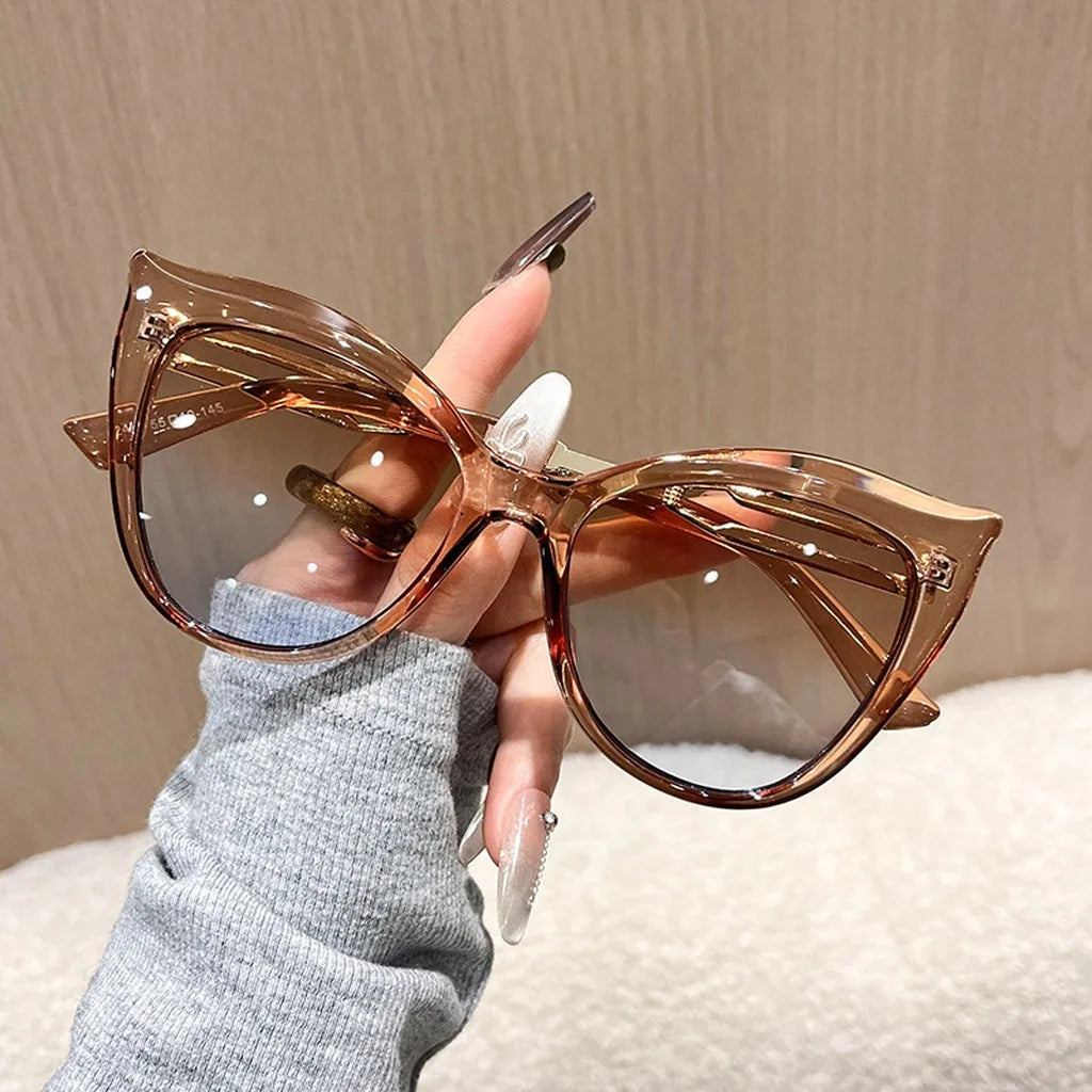 Brown Lenses Color Women’s Cat Eye Oversized Sunglasses UV400 Big Frame