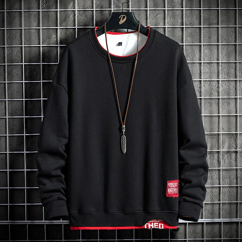 Men’s Patchwork Sweatshirt – Casual Long Sleeve Top