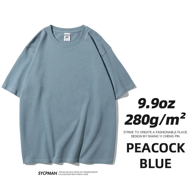 Peacock blue Color Men's Heavyweight Oversized T-Shirt 280gsm Cotton