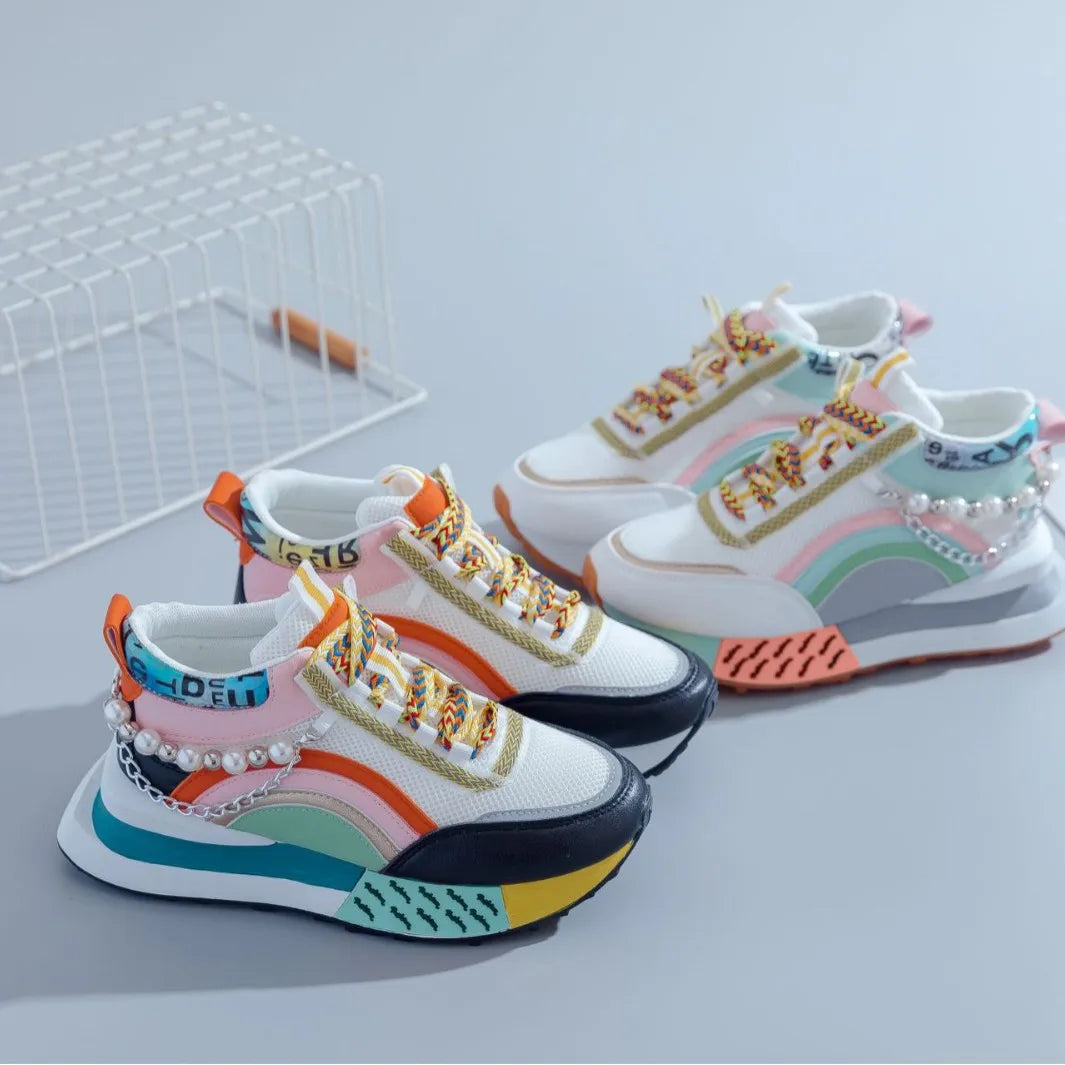 Pearl Embellished Chunky Sneakers for Casual Walking
