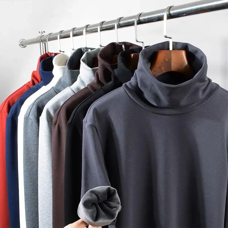 Men's Thick Fleece Turtleneck Knit Top For Winter