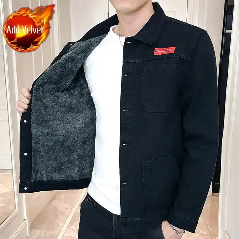 JK-Black (Plush) Color Men's Sherpa-Lined Denim Jacket – Warm Winter Coat