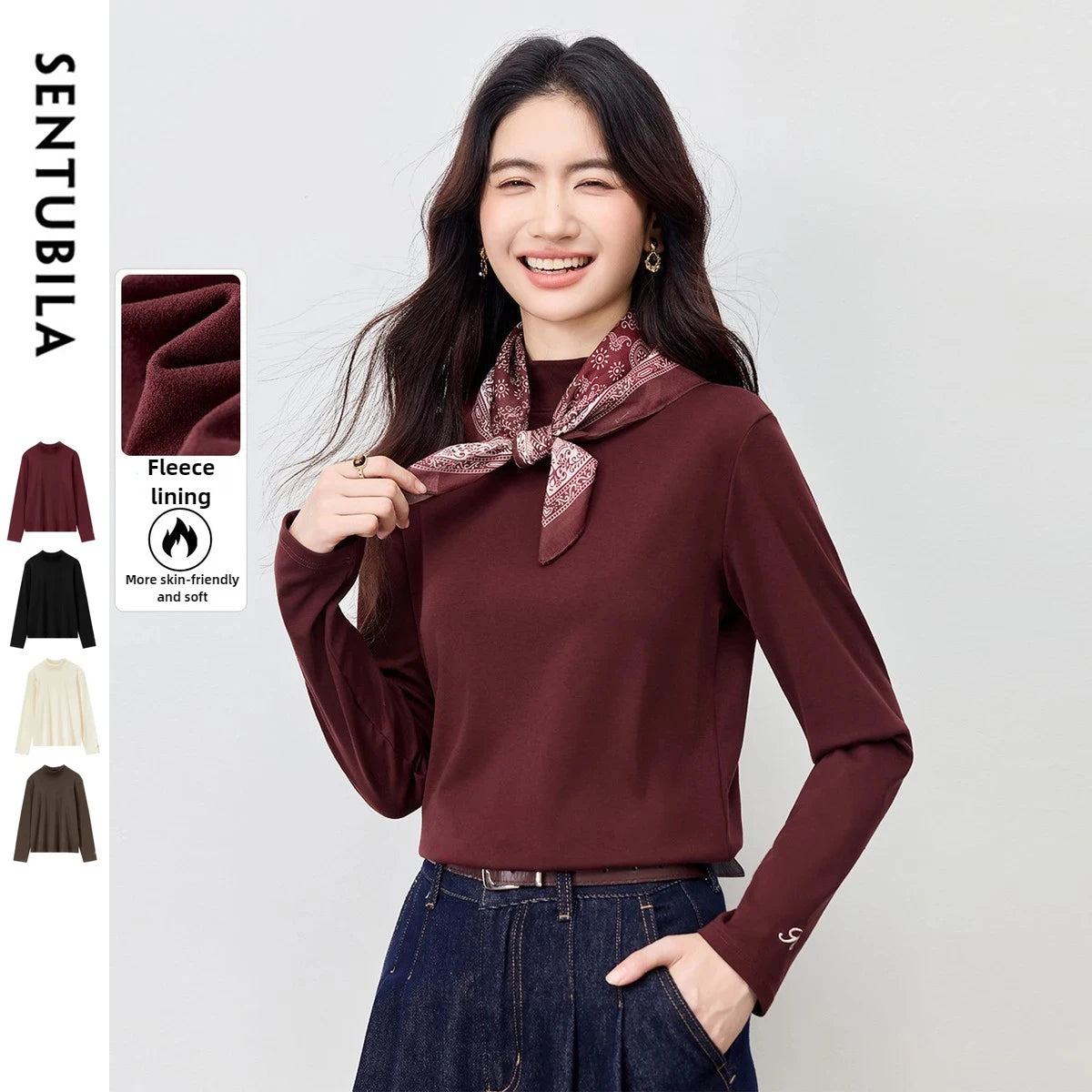 Women’s Knitted Turtleneck Top – Thick Letter Embroidery