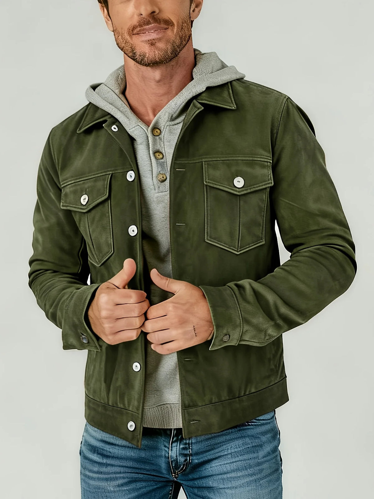 Men's Vintage Suede Trucker Jacket With Pockets