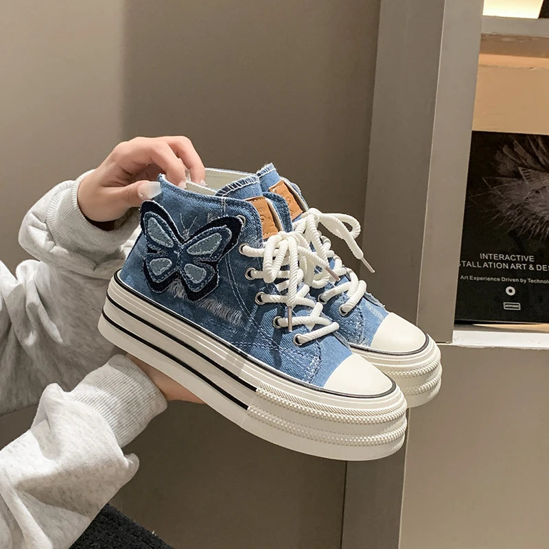 Women’s High Top Canvas Sneakers With Platform Sole