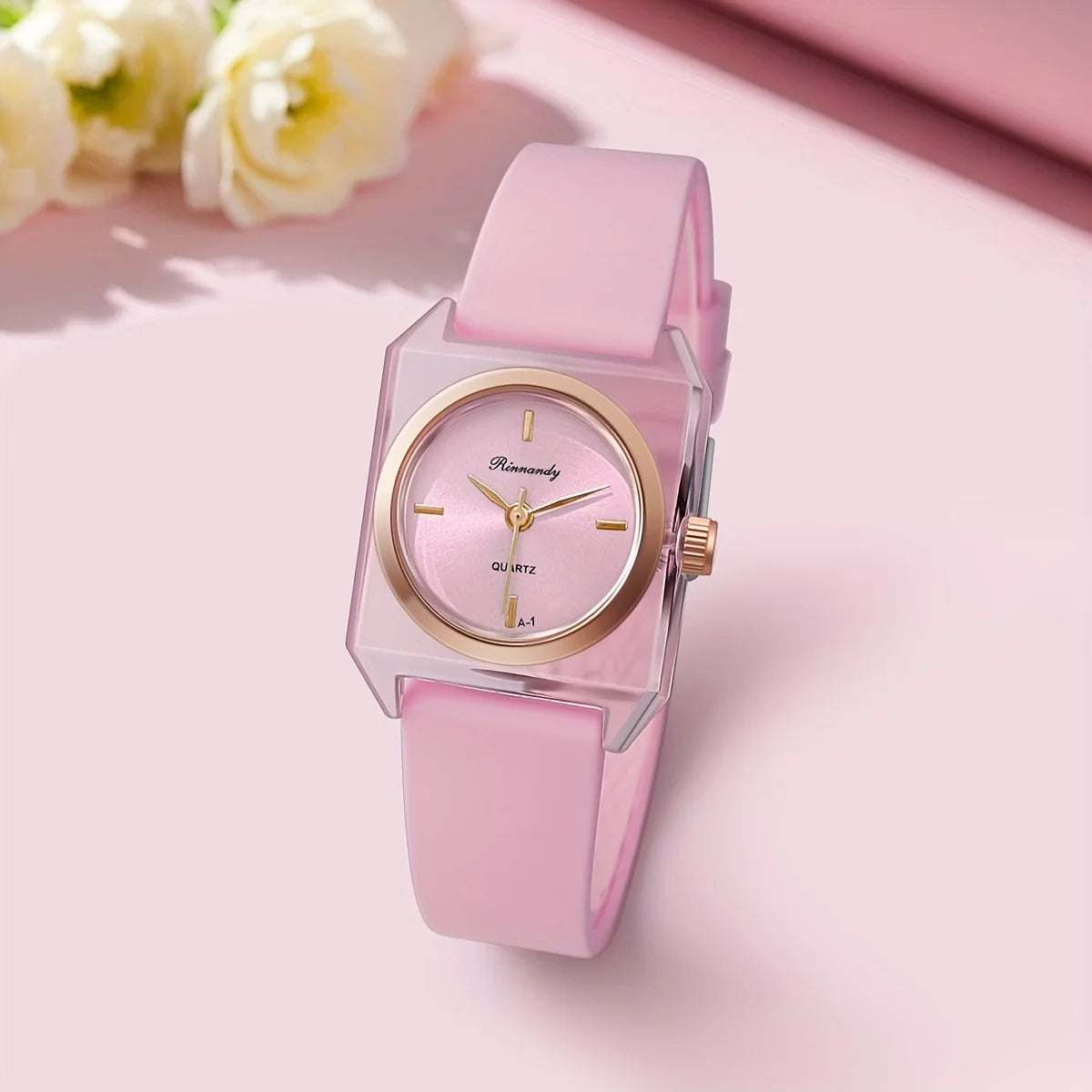 Women’s Rectangle Quartz Watch with Soft Silicone Strap