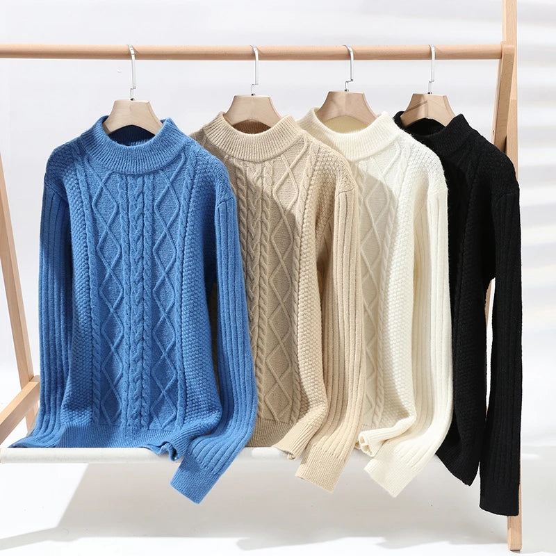 Men's Knit Pullover Sweater With Distressed Mock Neck