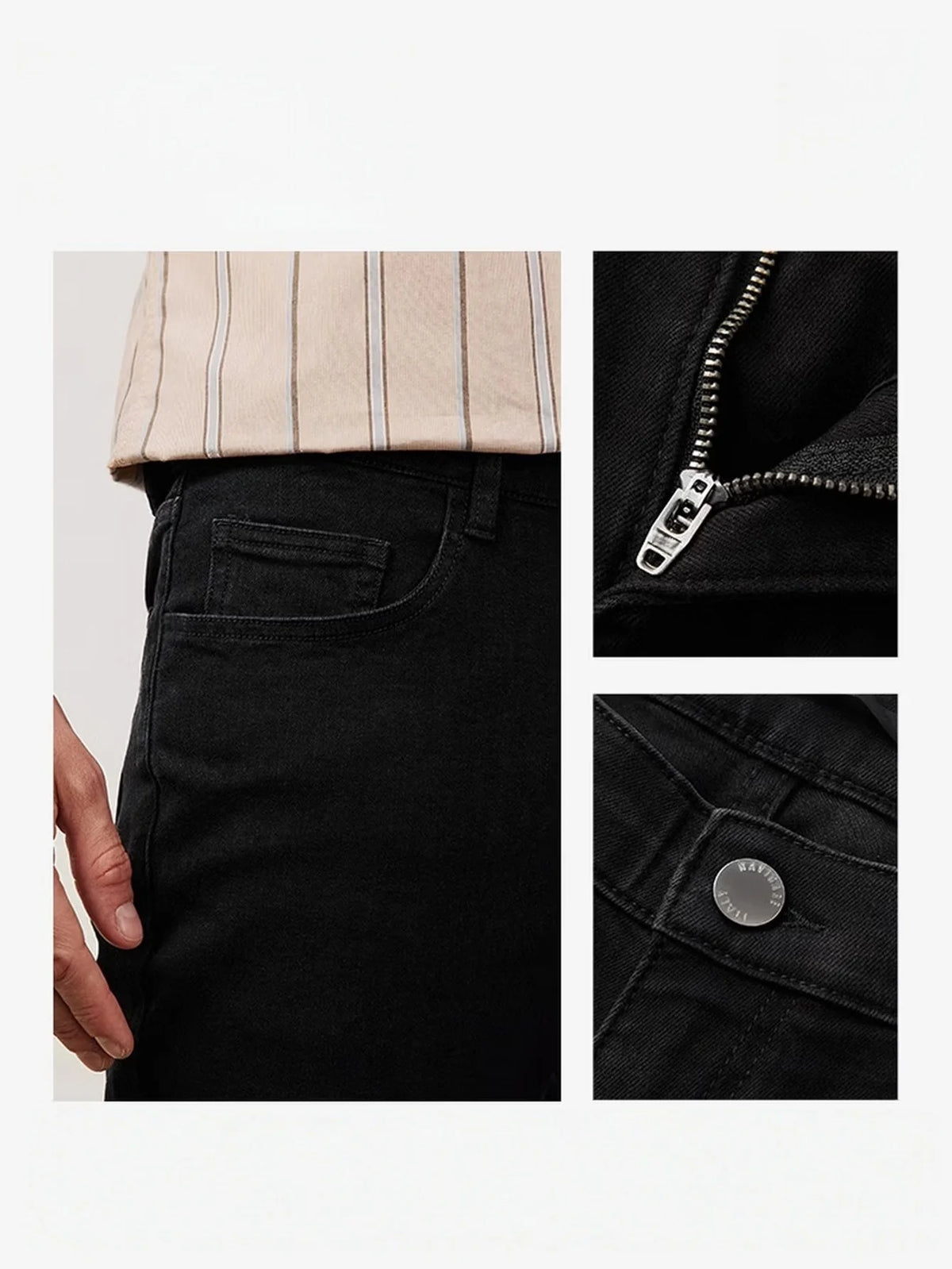 Men’s Slim Black Jeans High Waist Casual Denim Pants