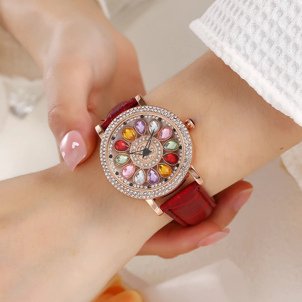Women’s Quartz Dress Watch With Rhinestone Rotating Dial
