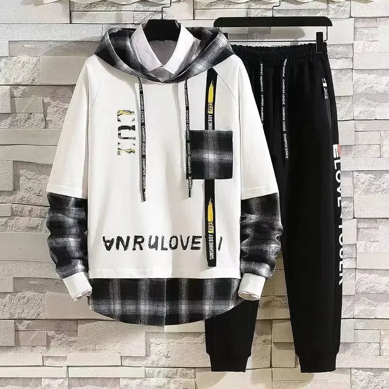 Men’s Casual Letter Patchwork Tracksuit Sweatshirt Set