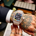Men's Tonneau Quartz Watch With Transparent Rainbow Dial