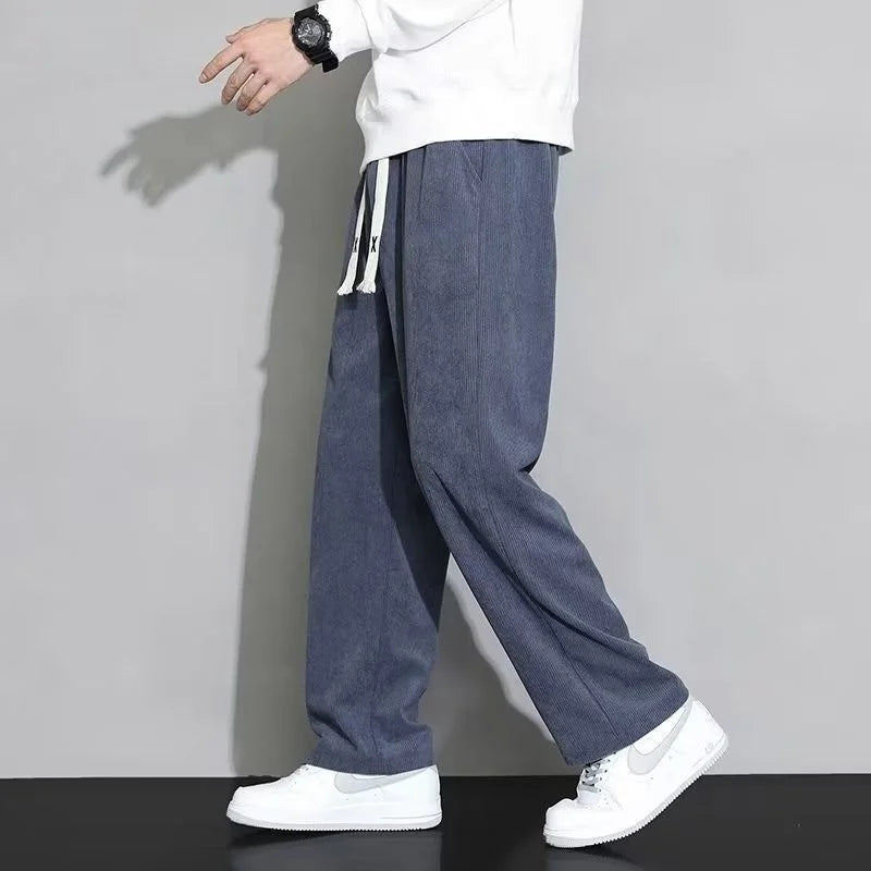 Men’s Fleece Corduroy Casual Pants With Elastic Waist