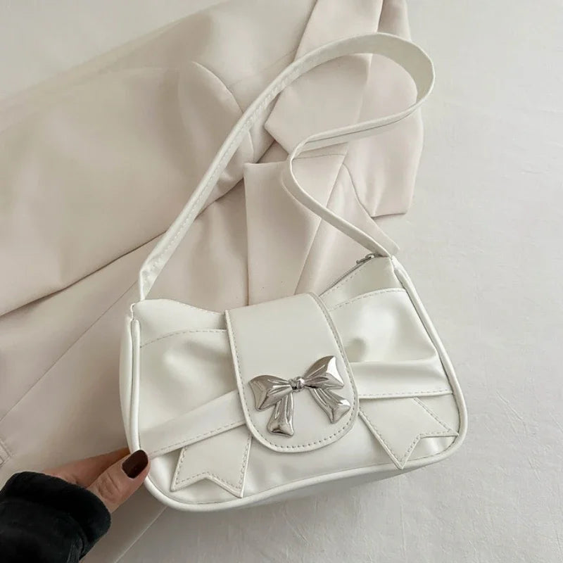 Bow Shoulder Underarm Bag For Women PU Saddle Handbag