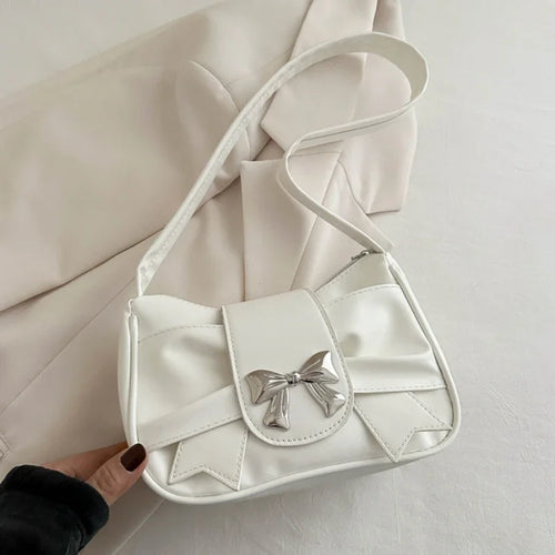 Bow Shoulder Underarm Bag For Women PU Saddle Handbag