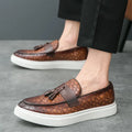 brown Color Men's Split Leather Tassel Loafers Casual Slip-On Shoes