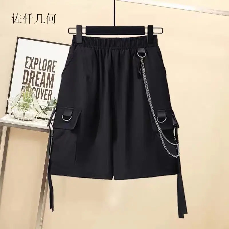 Women’s Streetwear Two-Piece Set High Waist Cargo Shorts
