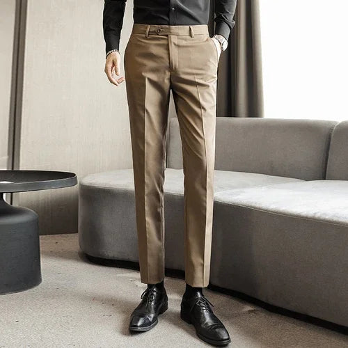 Khaki Color Men’s Formal Office Trousers Casual Stretch Suit Pants
