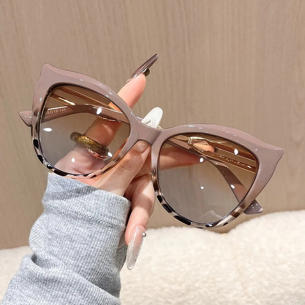 Leopard Brown Lenses Color Women’s Cat Eye Oversized Sunglasses UV400 Big Frame