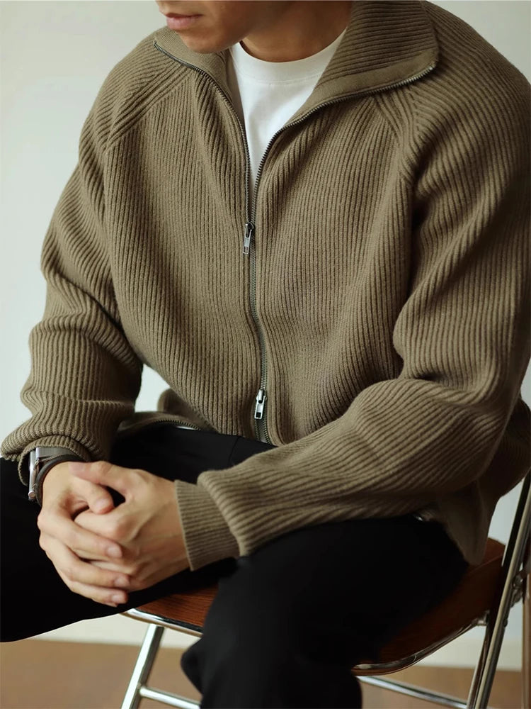 Men’s Zip-Up Knitted Cardigan – Warm Anti-Pilling Design