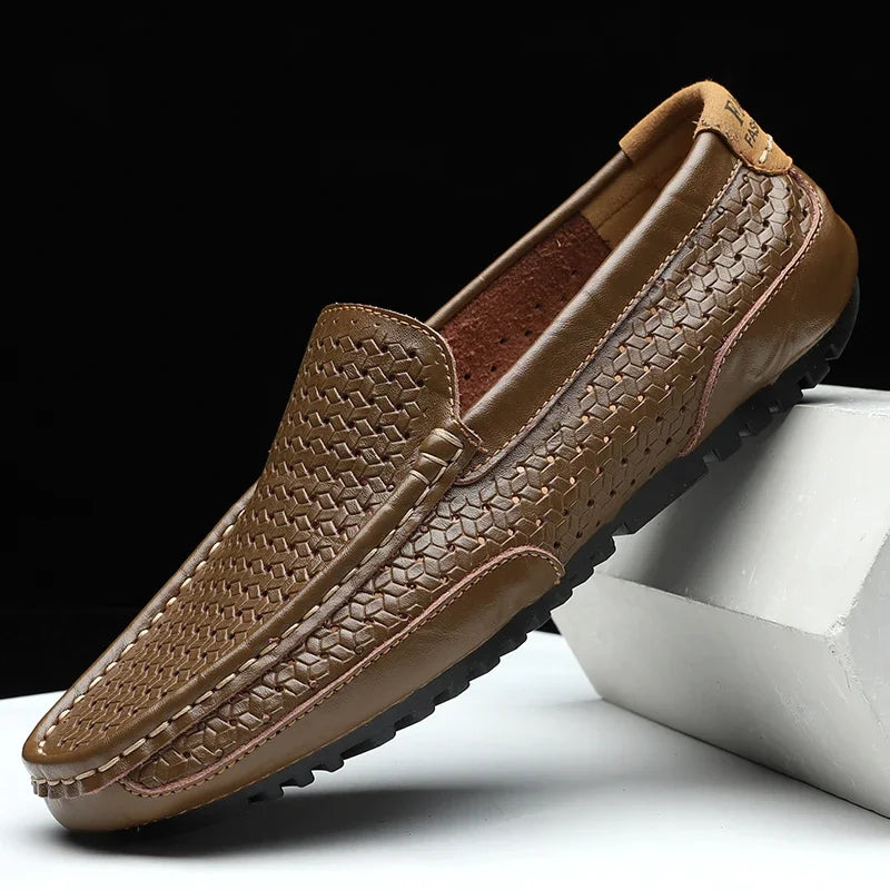 Men’s Genuine Leather Loafers – Breathable Slip-On Driving Shoes