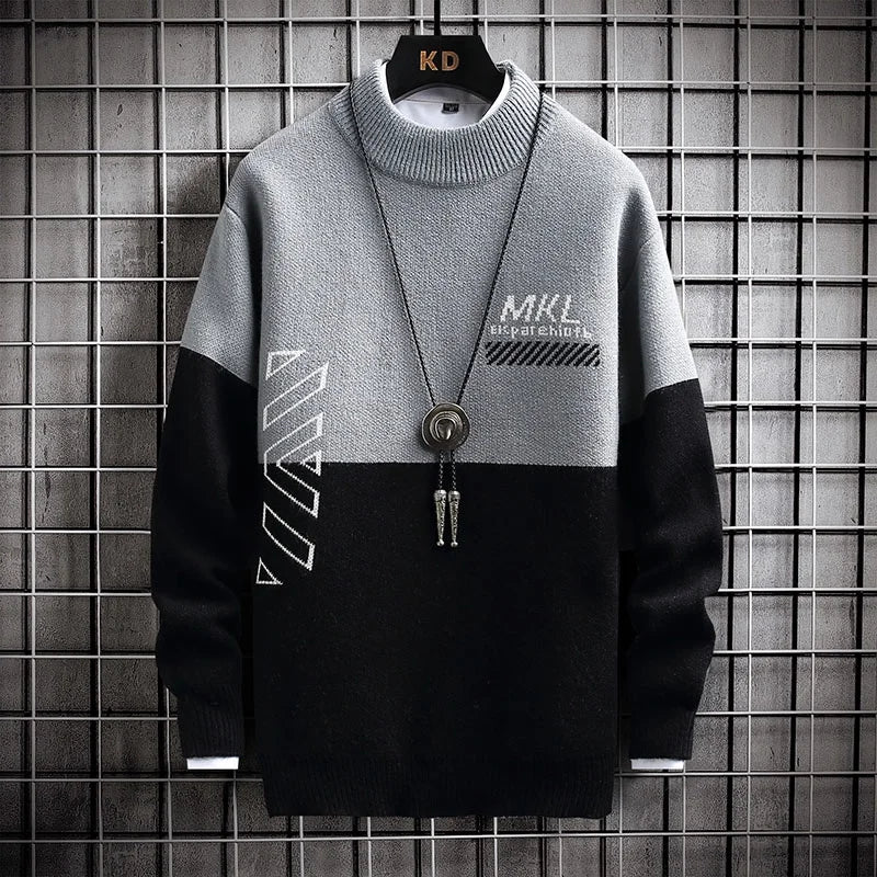 Men's Solid Knit Pullover Sweater – Casual Warm O-Neck