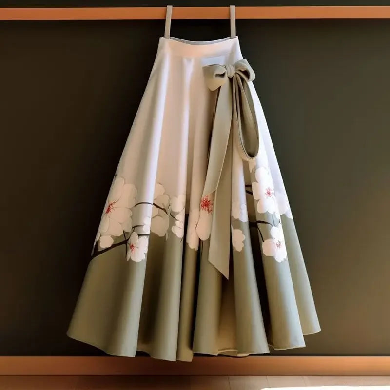 XXXL Size Retro Hanfu Horse Face Skirt – Printed Mid-Length Style