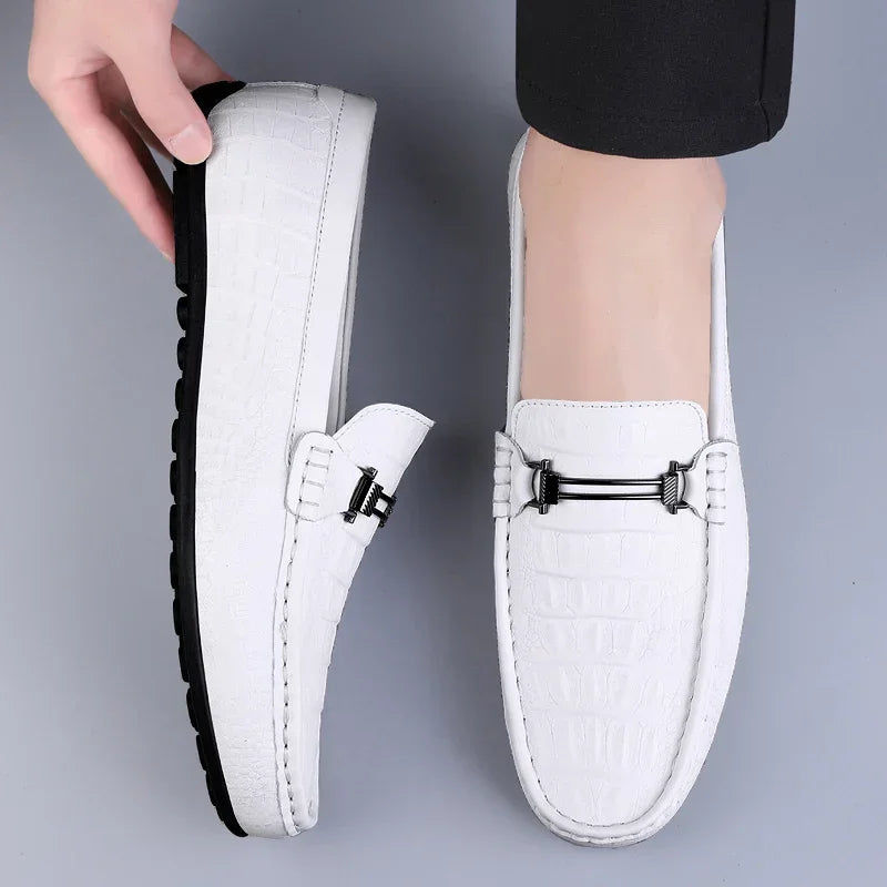 Men's Genuine Leather Loafers With Metal Buckle Comfort
