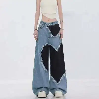 Y2K Patchwork Wide Leg Jeans For Women – Streetwear Denim