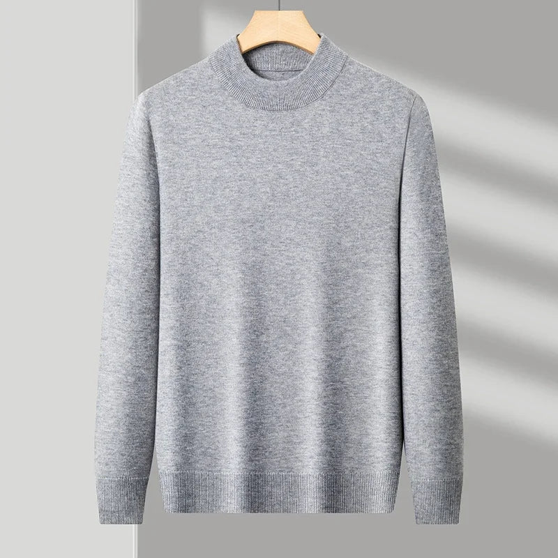 Medium gray Color Men's Mock Neck Knit Sweater Pullover for Autumn Winter