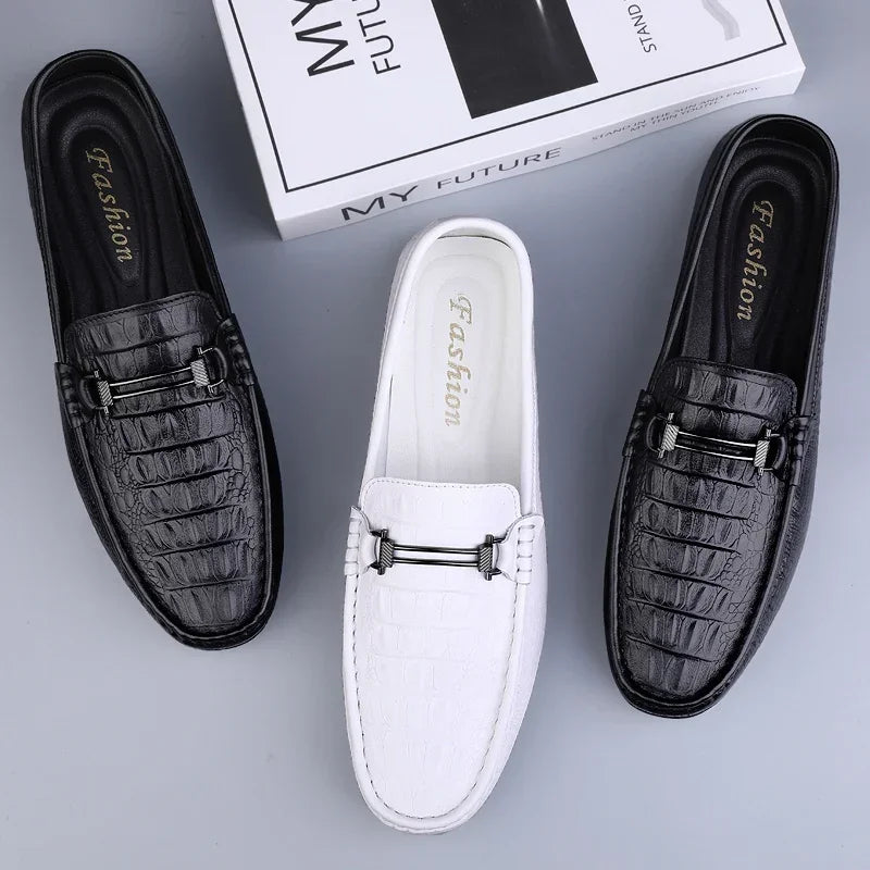 Men's Genuine Leather Loafers With Metal Buckle Comfort