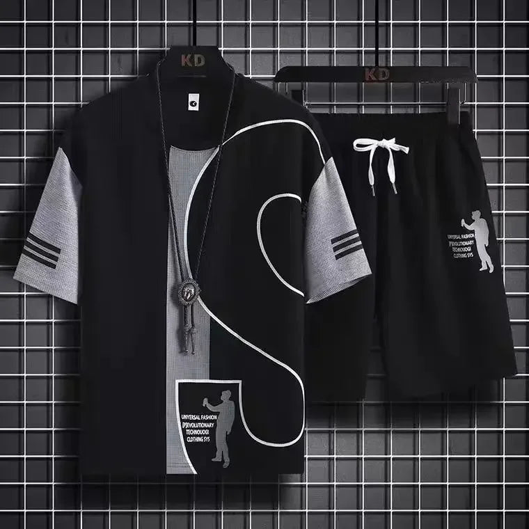 Black Shorts Set Color Men’s Graphic T-Shirt And Shorts Set Casual 2-Piece