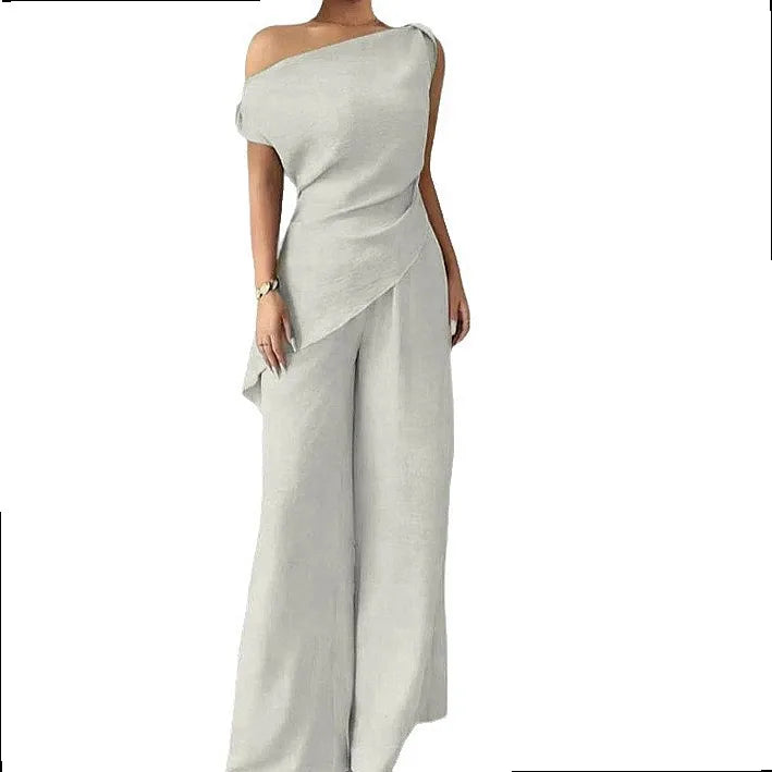 One Shoulder Wide Leg Jumpsuit Set For Women