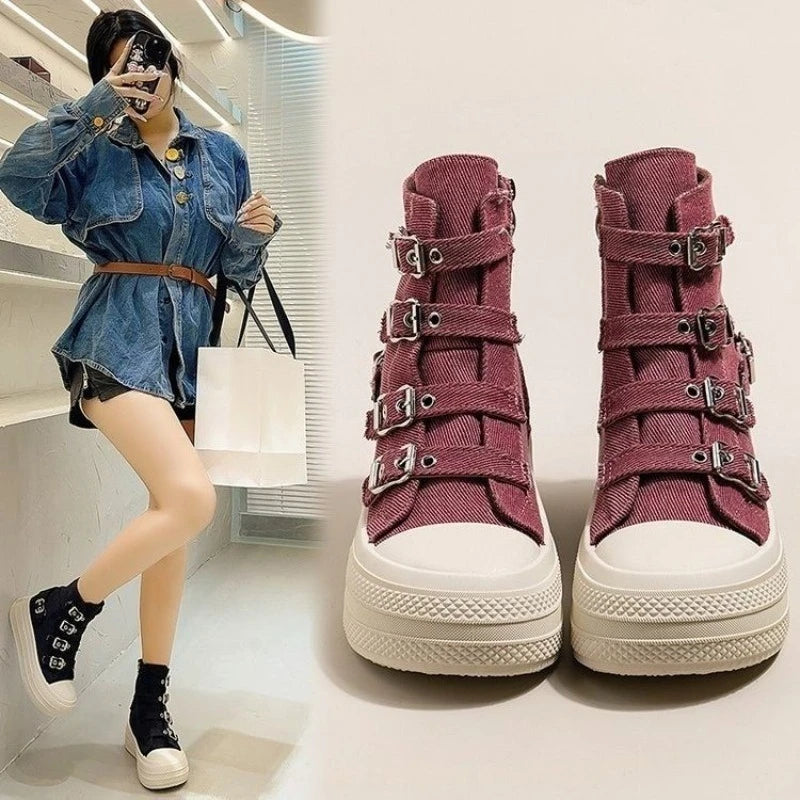 Women’s Canvas High-Top Platform Sneakers For Summer