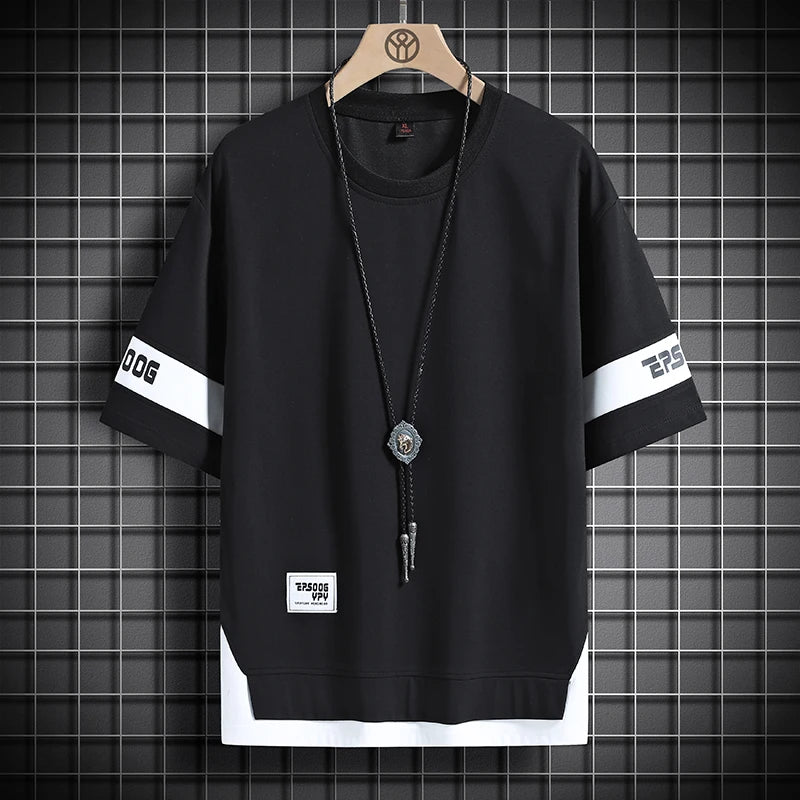 Men’s Oversized Streetwear T-Shirt Patchwork Casual Top