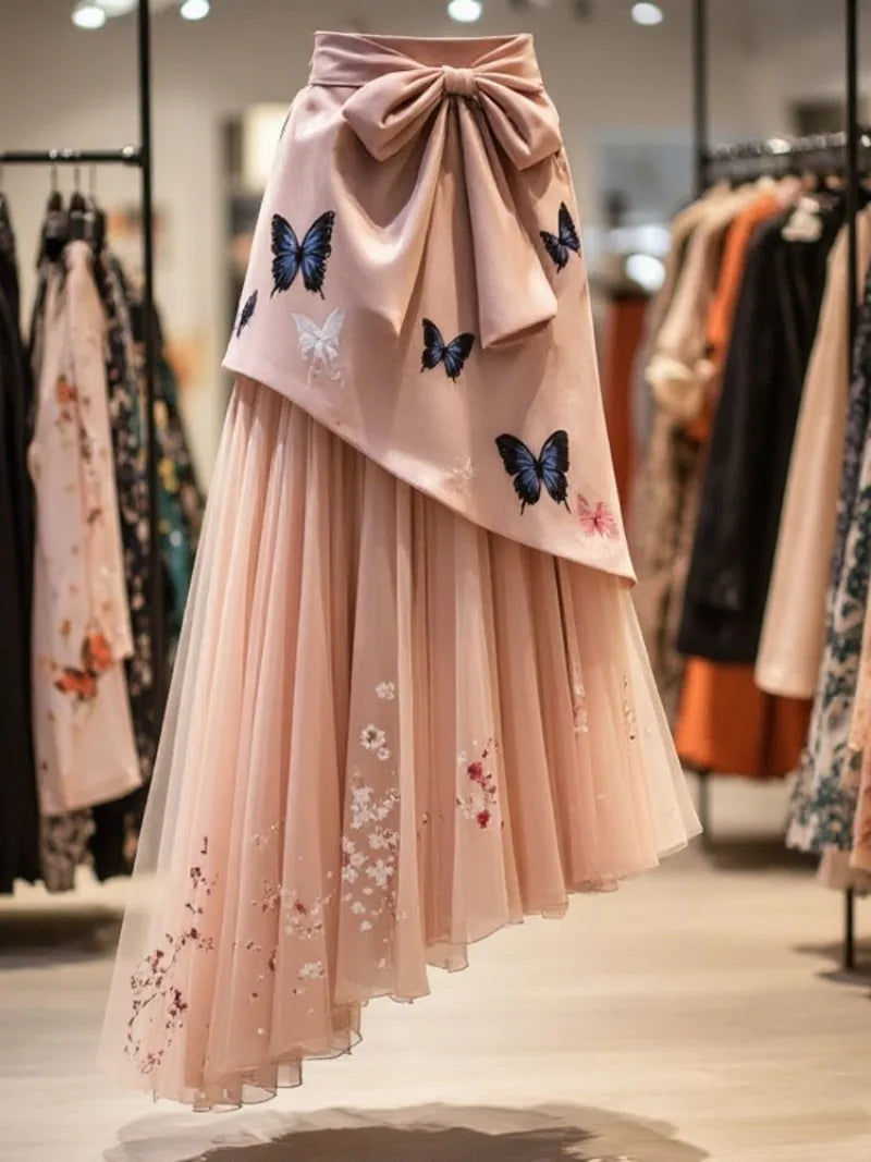 Irregular High Waist Butterfly Print Skirt For Women