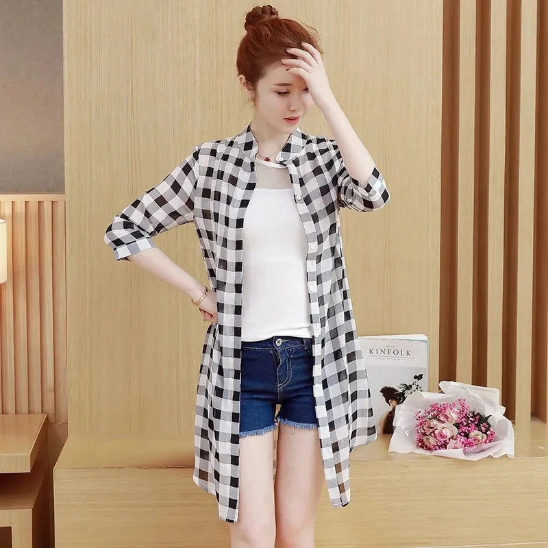 Checkered flower Color Women’s Chiffon Sun Protection Cardigan Jacket