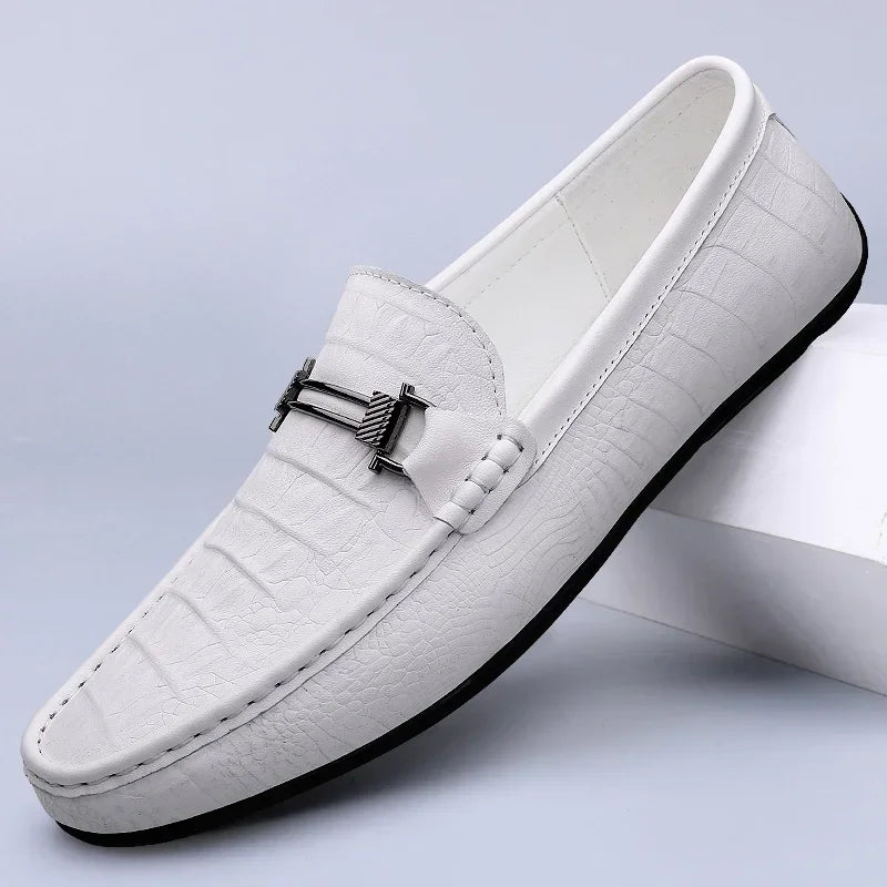 Men's Genuine Leather Loafers With Metal Buckle Comfort
